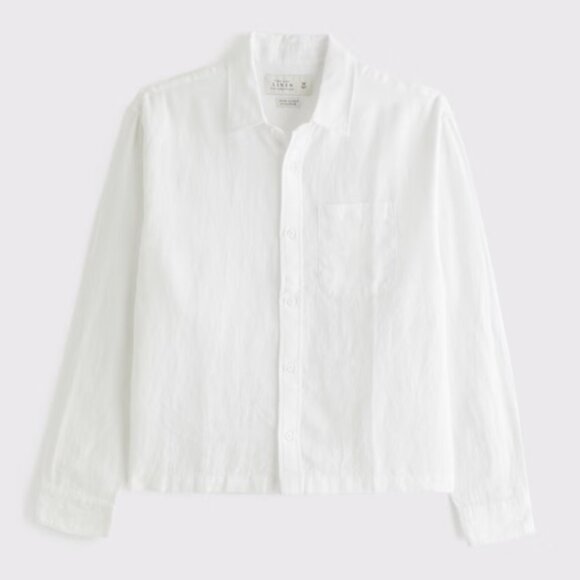 Abercrombie & Fitch Cropped Linen Button-Up Shirt Size M - Picture 5 of 11
